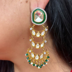 Utsav Green Kundan and Polki Earrings