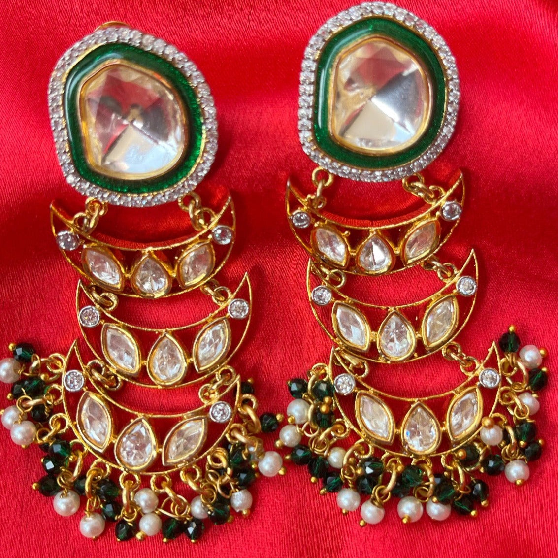 Utsav Green Kundan and Polki Earrings