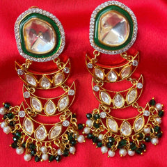 Utsav Green Kundan and Polki Earrings