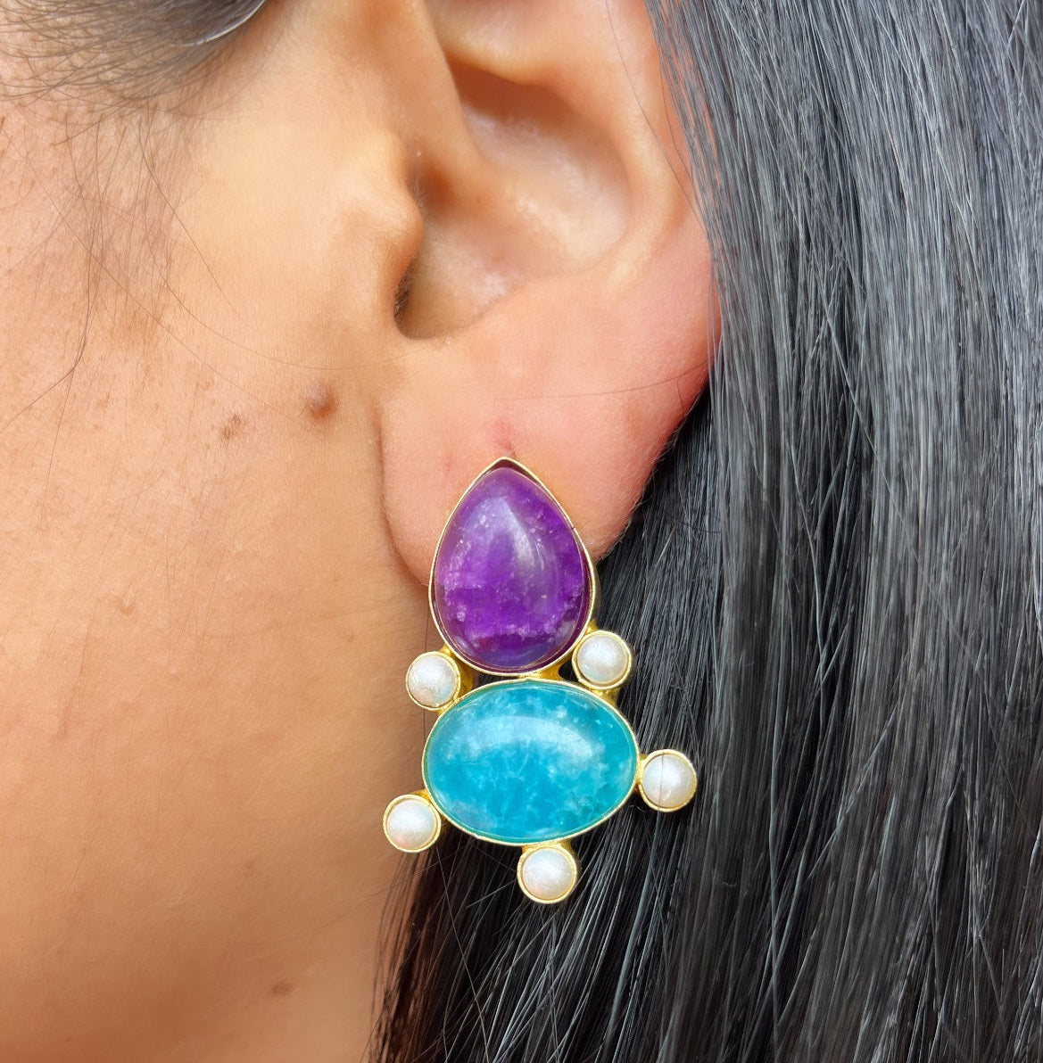 Blue and Purple Druzzy Earring